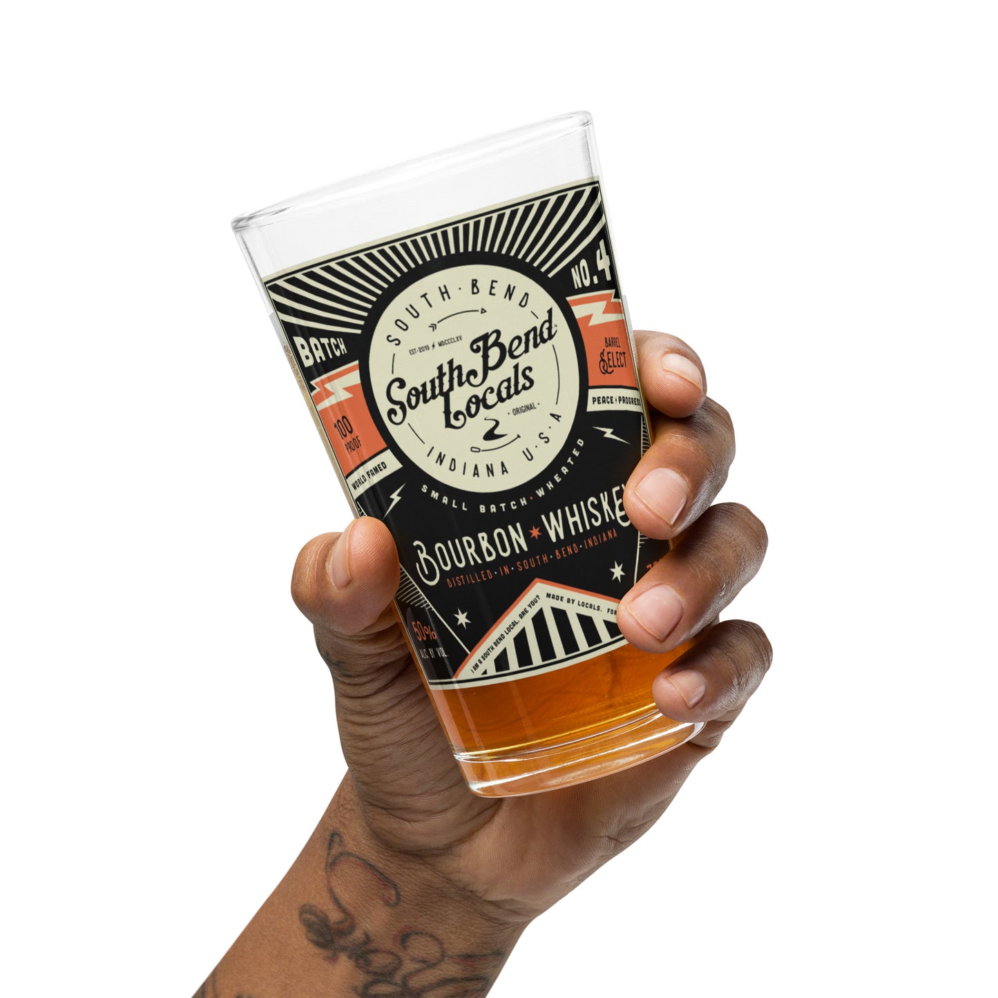 South Bend Locals Bourbon Shaker pint glass